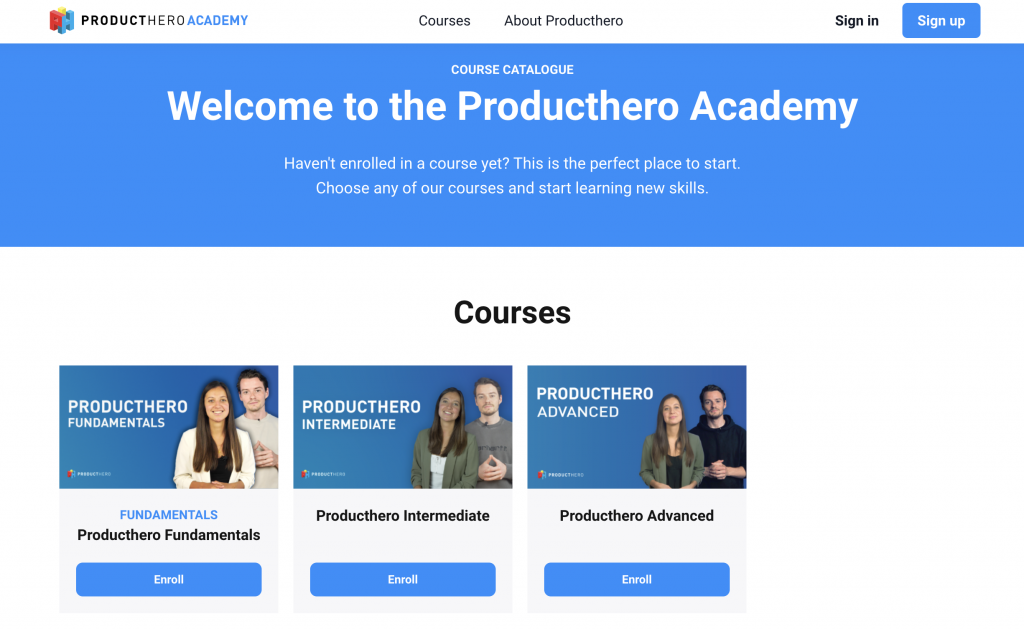 Producthero Academy course catalogue